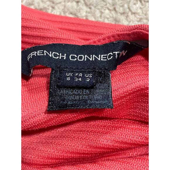 French Connection Dress Womens 2 Fit Flare Pockets Pleated Stretch Ribbed Coral - Picture 2 of 10